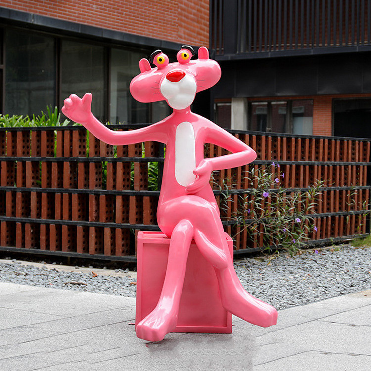 Fiberglass Products Campus Park Cartoon pink panther sculpture Balloon Sculpture Display Ornaments for sale