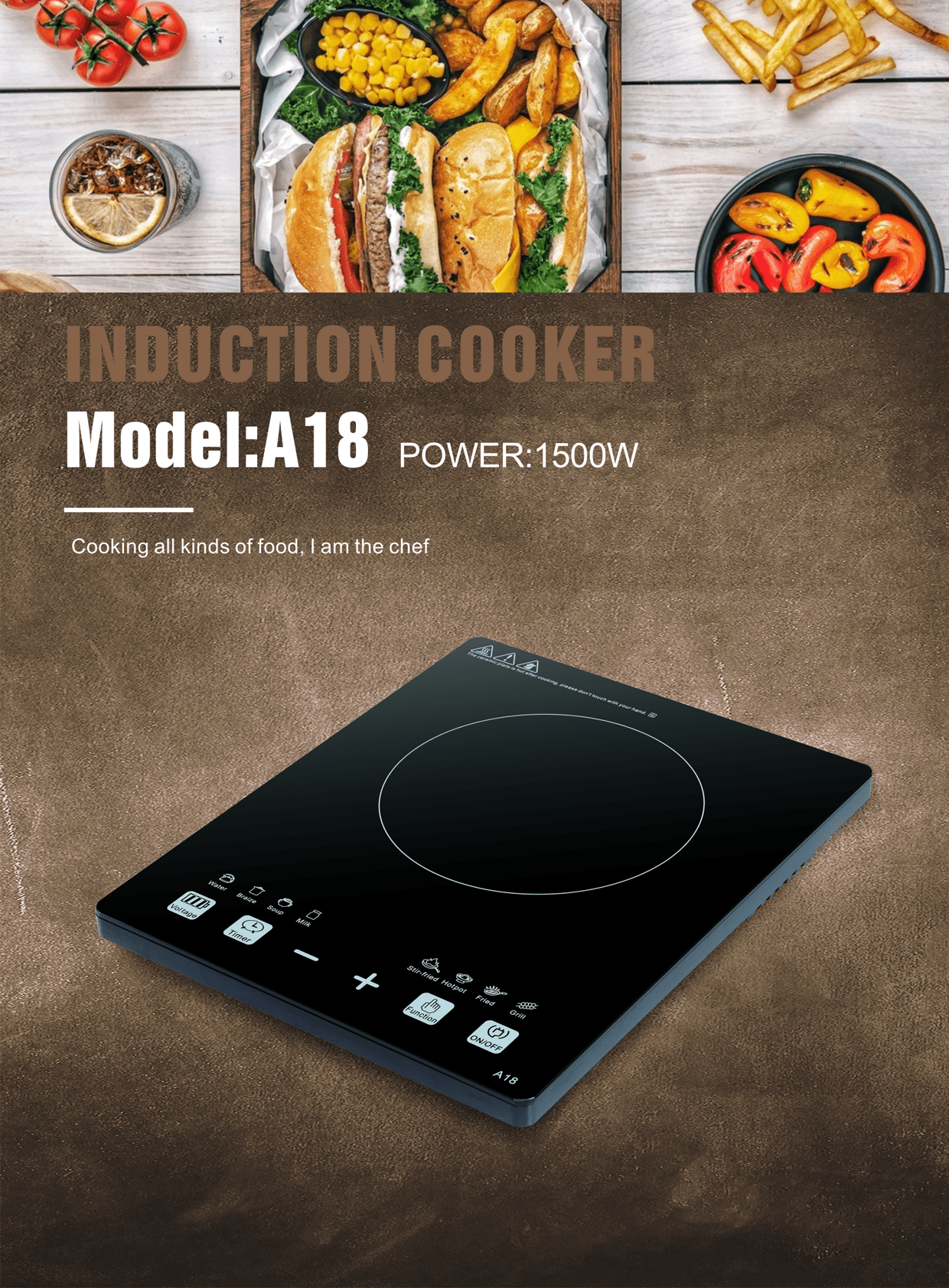 Induction cooker manual household kitchen electric appliance small induction cooker 1800W  battery powered induction cooker