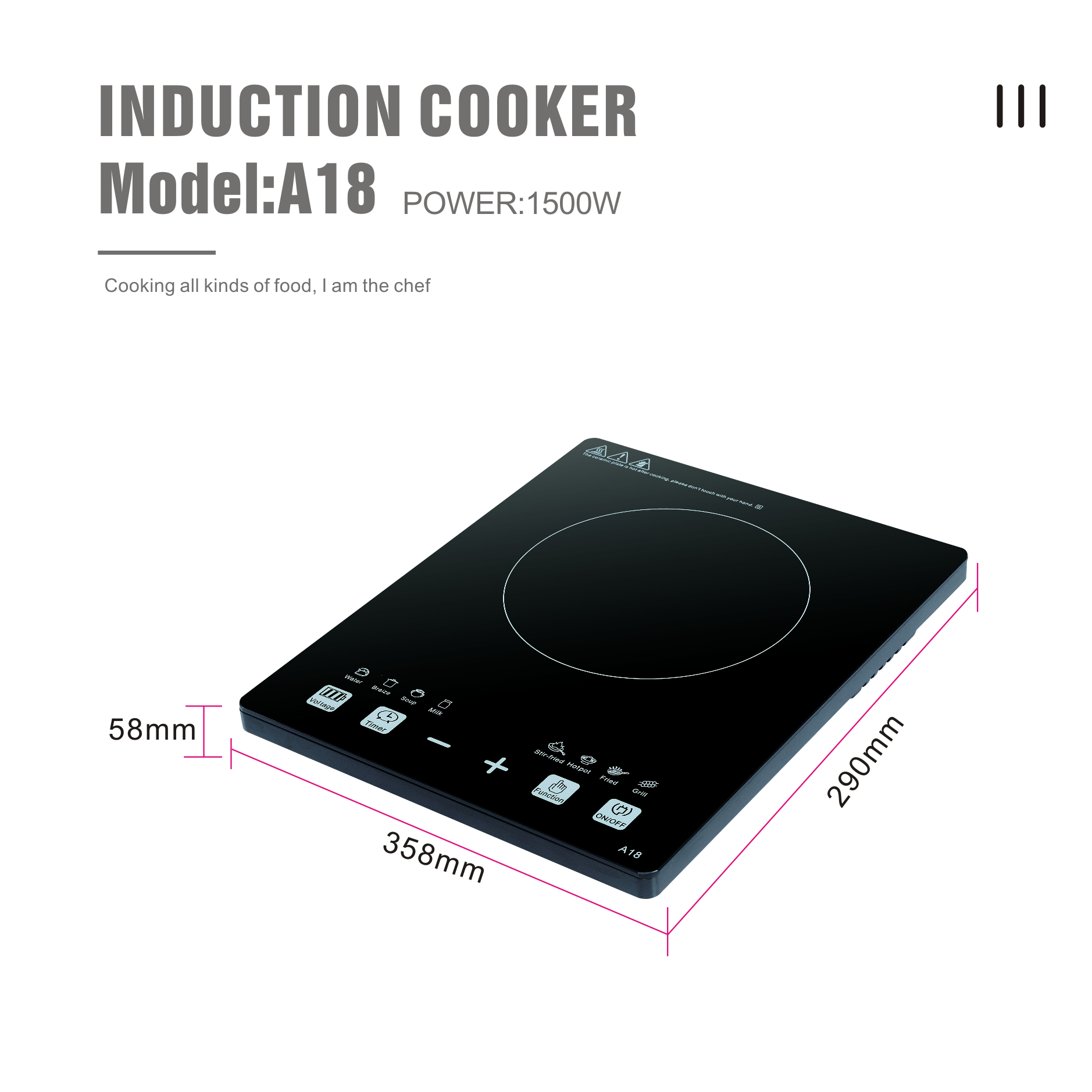 Induction cooker manual household kitchen electric appliance small induction cooker 1800W  battery powered induction cooker