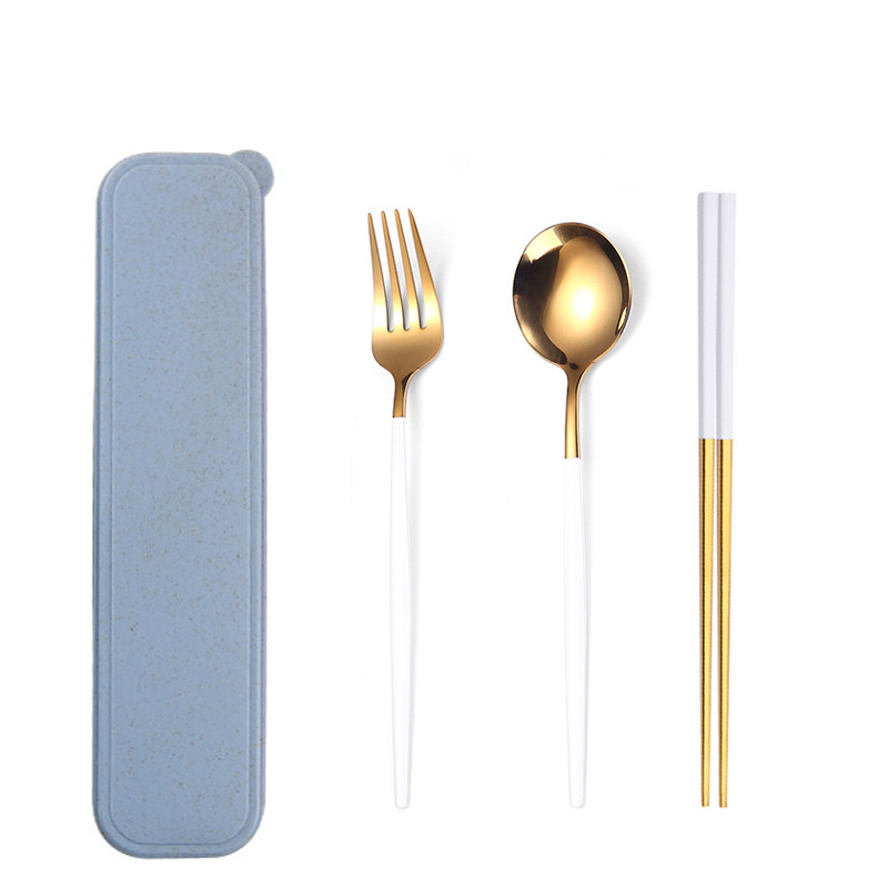 Customizable Logo/Box Spoon fork and chopsticks cutlery set stainless steel 18/10 portable reusable cutlery sets