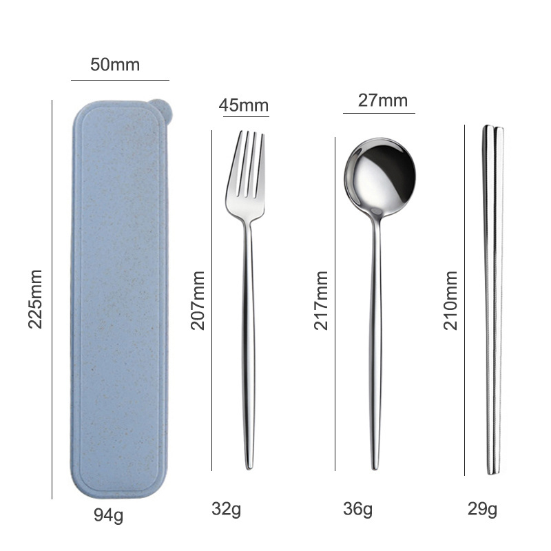 Customizable Logo/Box camping cutlery set fork knife and spoon chopsticks set stainless steel cutlery with wheat box