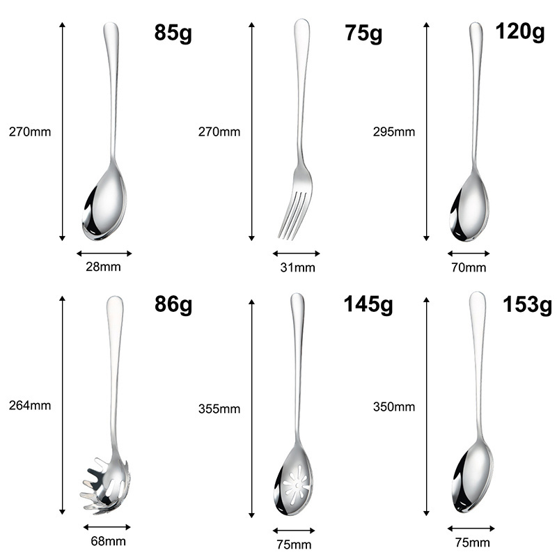 Low Price Restaurant Tableware Serving Utensils 304 Silver Large Spoon Public Fork Flatware Stainless Steel Serving Cutlery