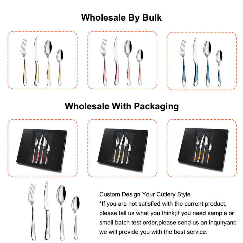 Low MOQ Customizable Cutlery Set Stainless Steel 18/10 Flatware Sets Stainless Steel Gold Luxury Cutlery Set with Hand Holder