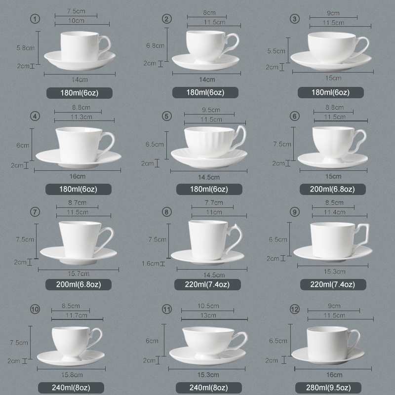 Manufacturers Custom Logo Coffee Cup and Saucer Bone China Ceramic Coffee Mug Cup 6/7.4/8/9.5 Oz Cappuccino Cup Gift Set