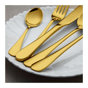 Low Price Custom Logo golden plated spoon fork and knife set gold cutlery set luxury cutlery set royal gold fork spoon knife