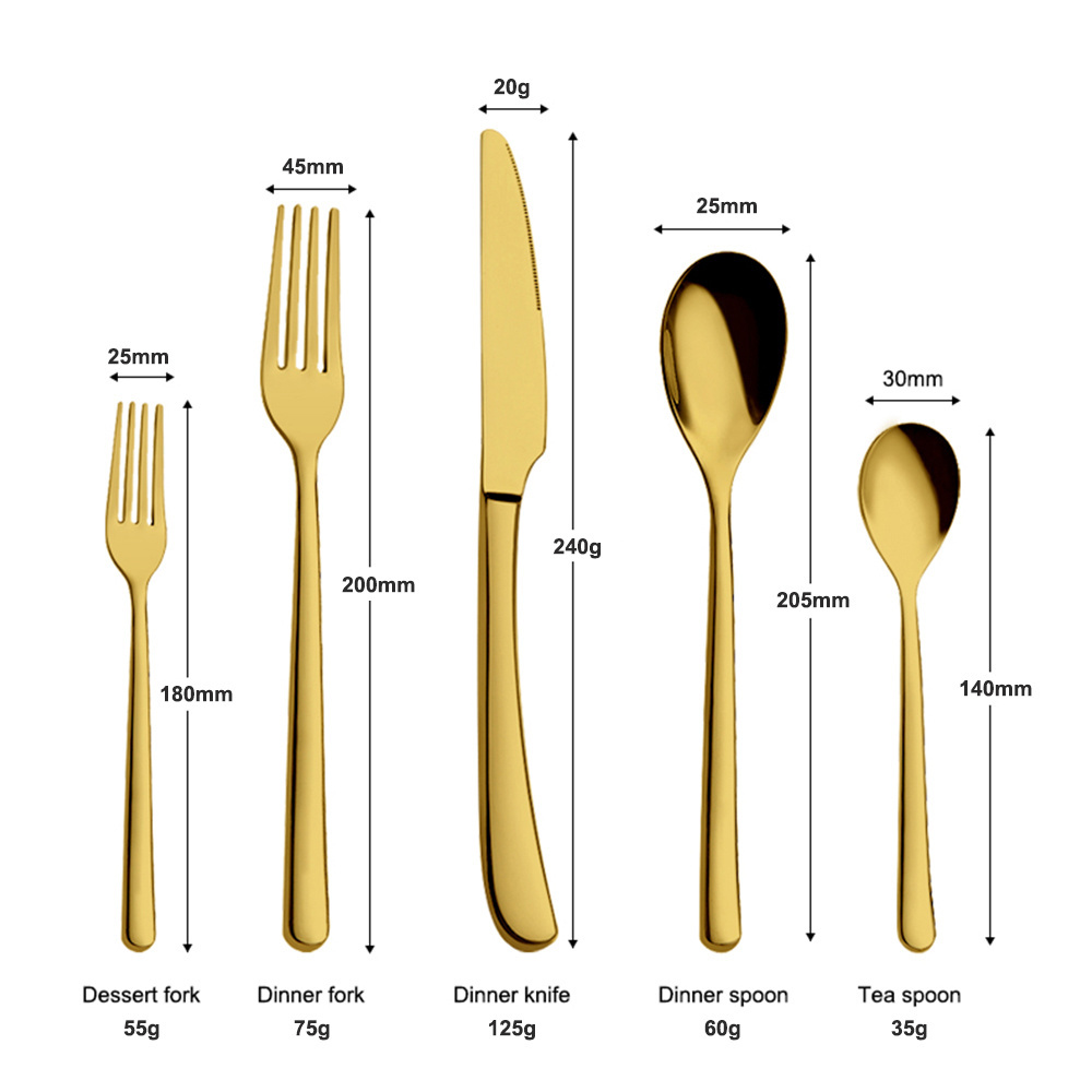 Wholesale luxury golden knife spoon teaspoon fork 304 18/10 stainless steel gold cutlery set flatware sets