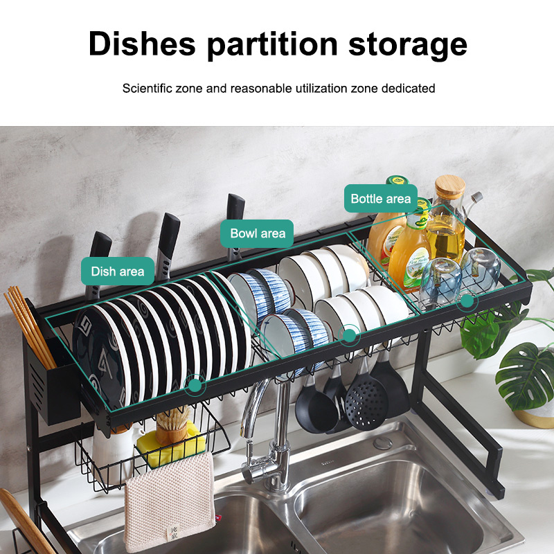 Stainless steel multi-layer kitchen storage dish drying rack seasoning pot kitchen knife rack shelf