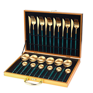 Wholesale fork knife and spoon sets gift boxes 24set tableware set knife spoon and fork modern design cutlery set