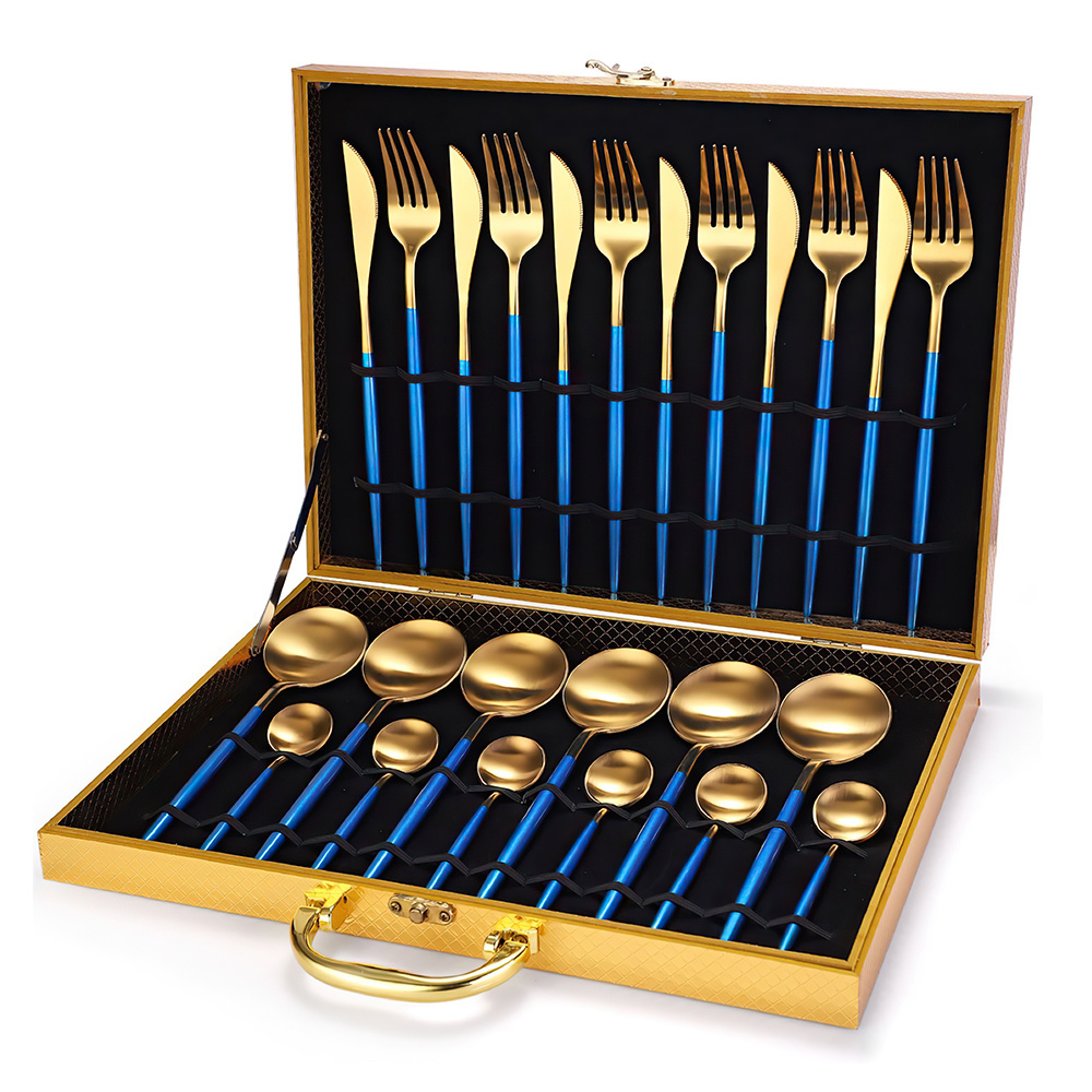 Wholesale fork knife and spoon sets gift boxes 24set tableware set knife spoon and fork modern design cutlery set