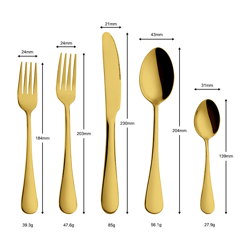 Low Price Custom Logo golden plated spoon fork and knife set gold cutlery set luxury cutlery set royal gold fork spoon knife