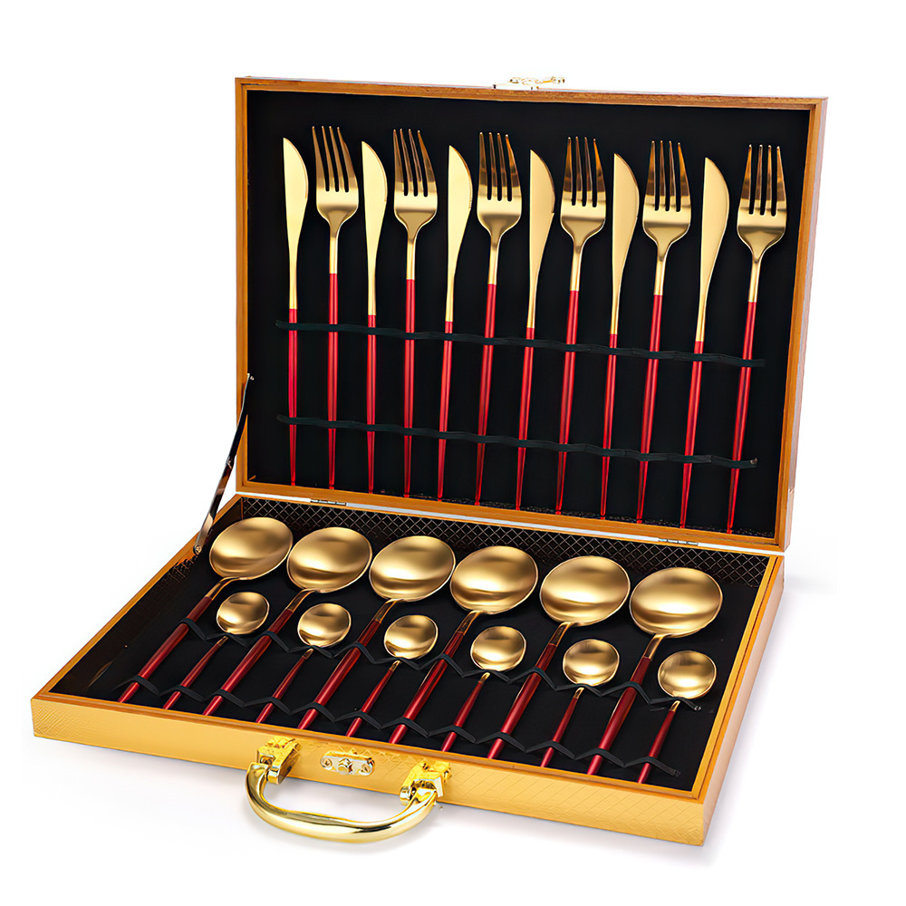 Wholesale fork knife and spoon sets gift boxes 24set tableware set knife spoon and fork modern design cutlery set