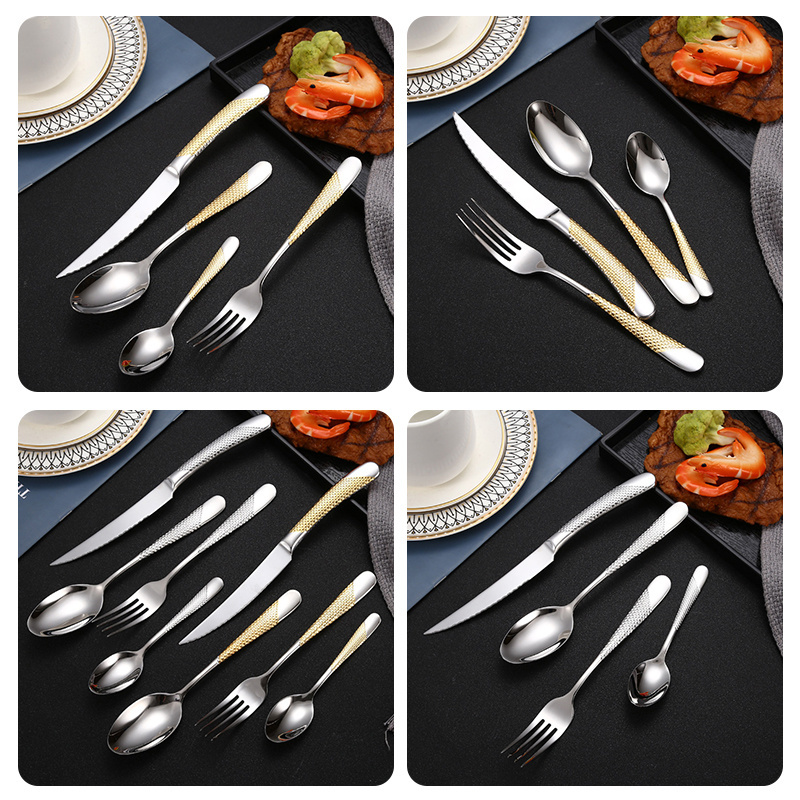 Low MOQ Customizable Cutlery Set Stainless Steel 18/10 Flatware Sets Stainless Steel Gold Luxury Cutlery Set with Hand Holder