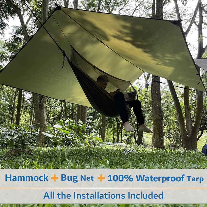 210T Parachute Nylon Outdoor Lightweight Hanging Hammock Survival Camping Hammock with Rain Fly Tarp Mosquito Net