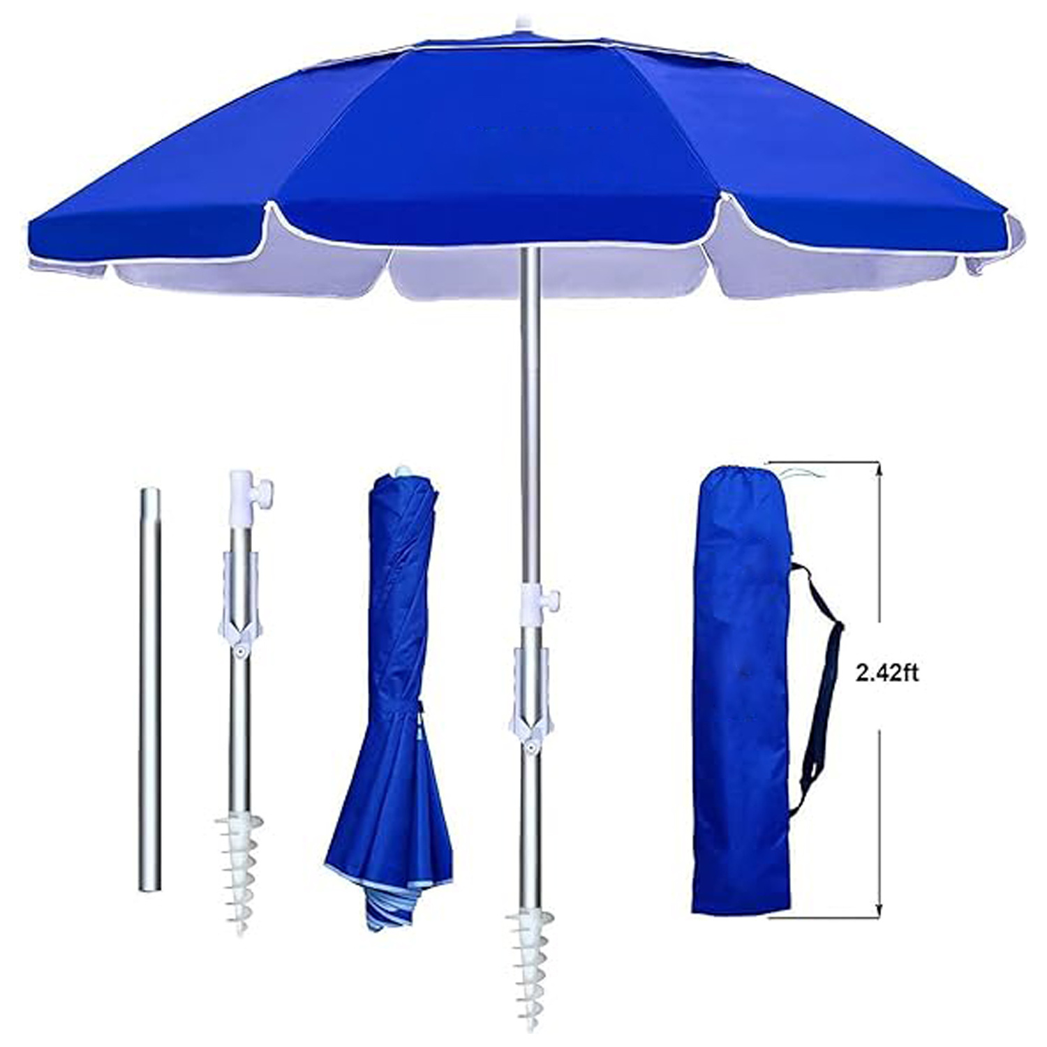 Factory Custom Logo UV Resistant Shelter 6.5 FT Arc Garden Lawn Foldable Outdoor Sun Beach Parasol Umbrella With Tilt And Anchor