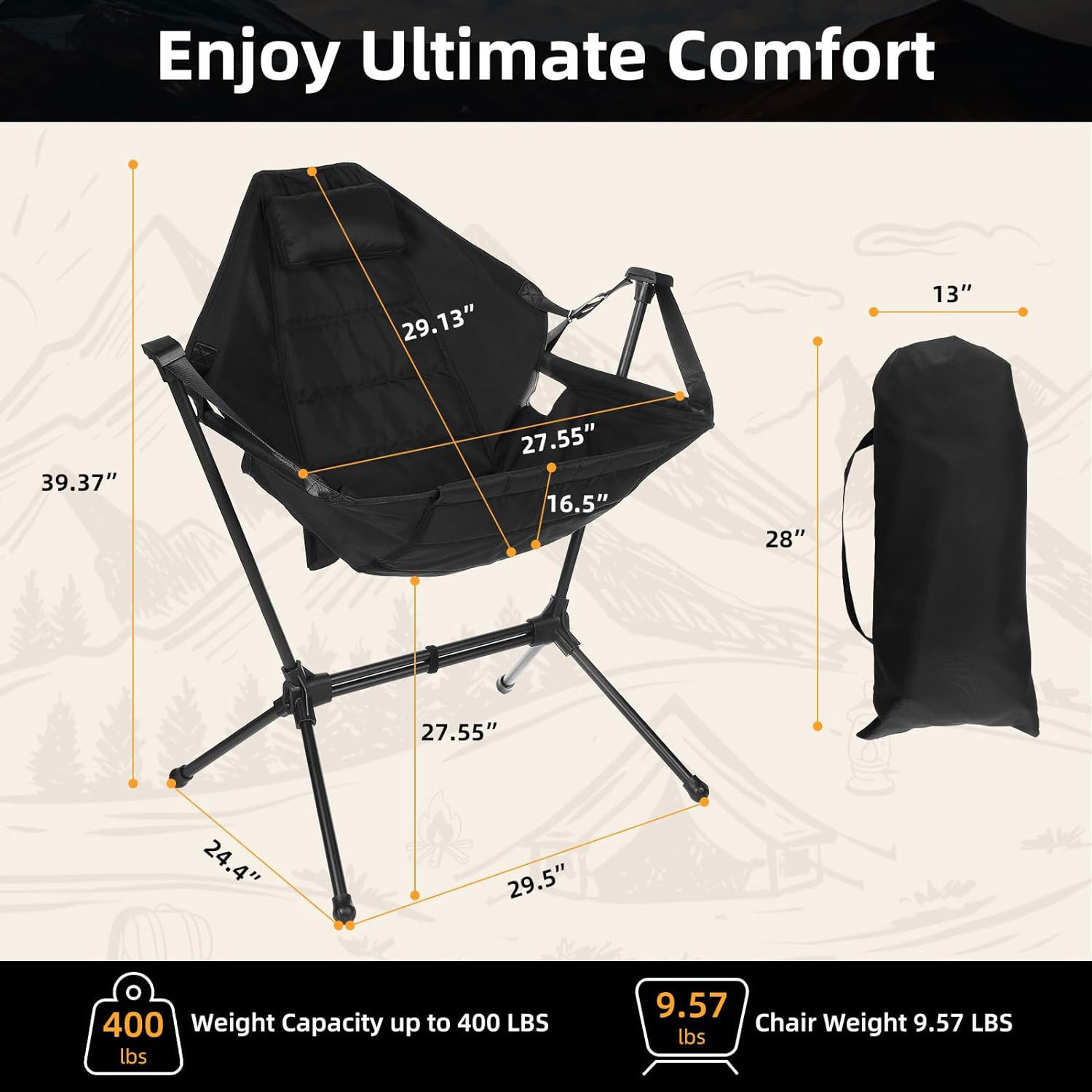 Factory Supply Adjustable Folding Swing Outdoor Use Hammock Camping Chair for Adults Chair