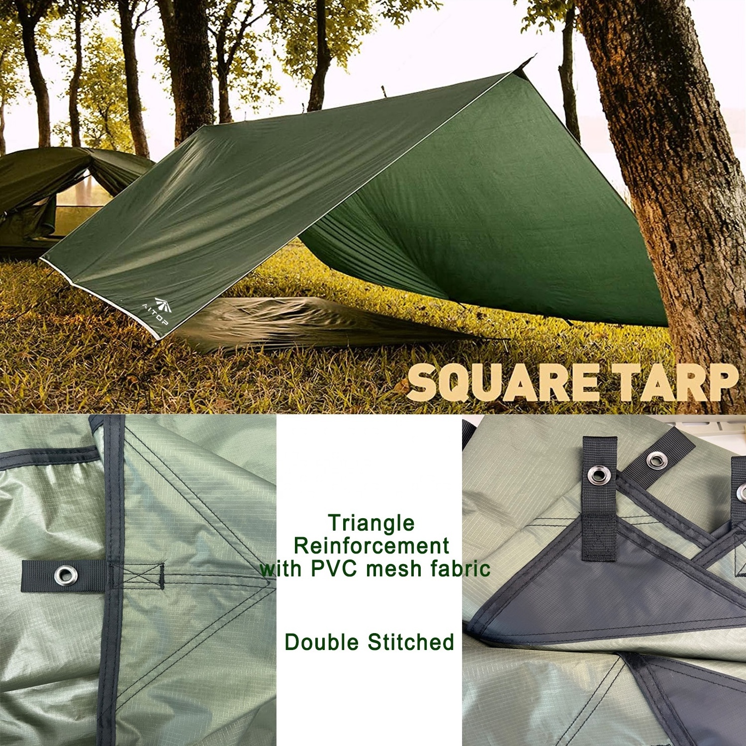 Aitop Custom Rain Fly Hammock Tarp Lightweight Portable Tent Tarp Waterproof Camping Tarp for Traveling Hiking Backpacking