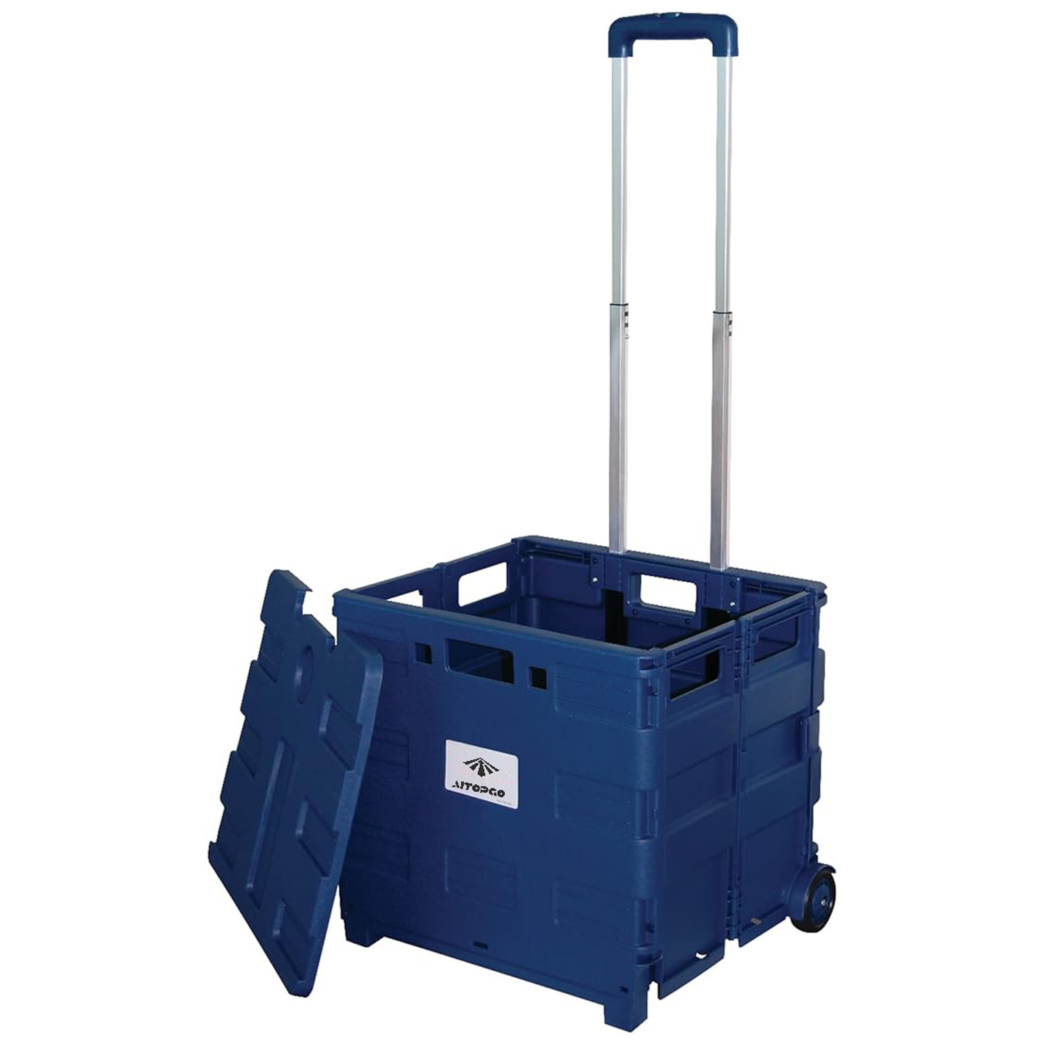 Collapsible Rolling Crate With Wheels Sports Quick Mobile Folding Cart With Lid Portable Tools Carrier With  Telescopic Handle