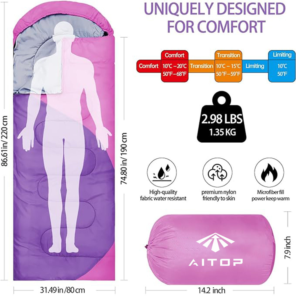 Custom Adults Kids Sleeping Bag Stitching and high quality All Season Warm Sleeping Bag for Camping Gear