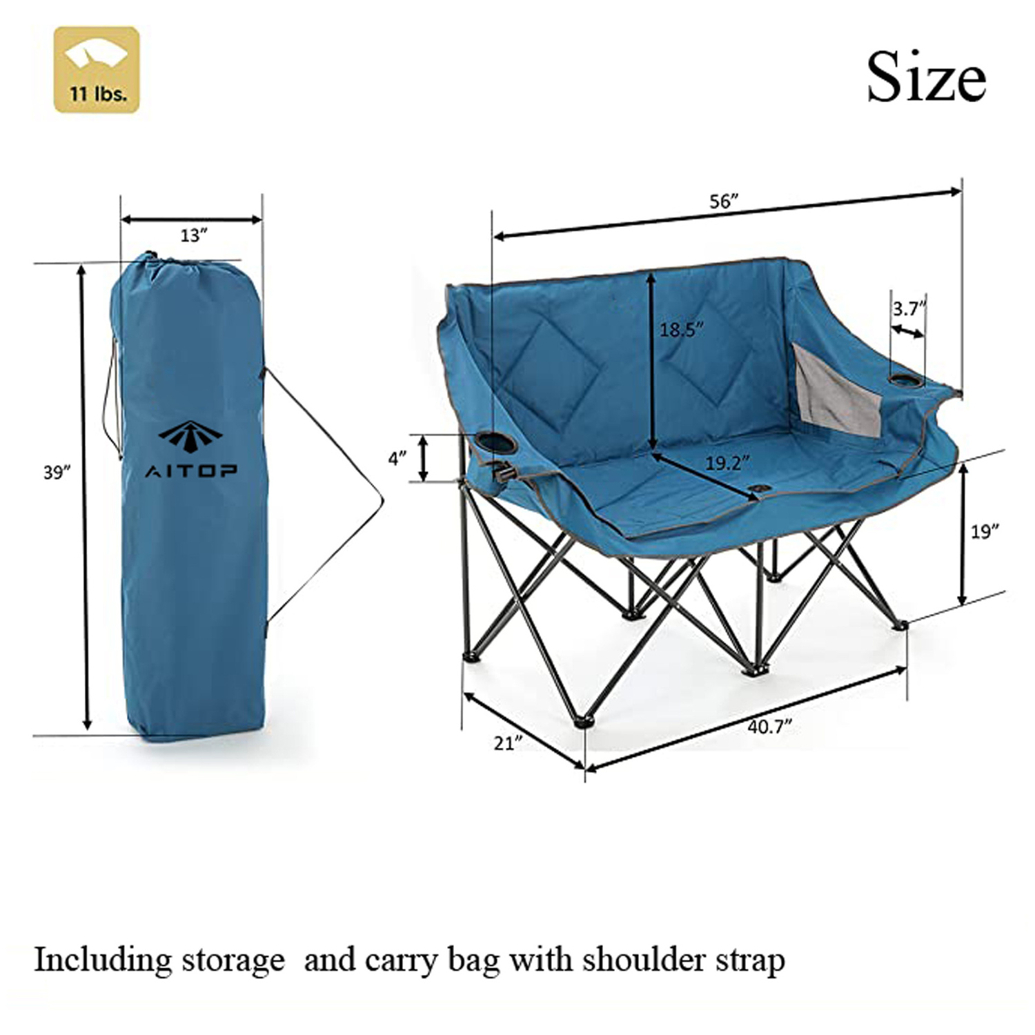 Factory Custom Logo Heavy Duty Outdoor Lightweight Quick Open Double Seat 2 Person Folding Love Seat Camping Chair