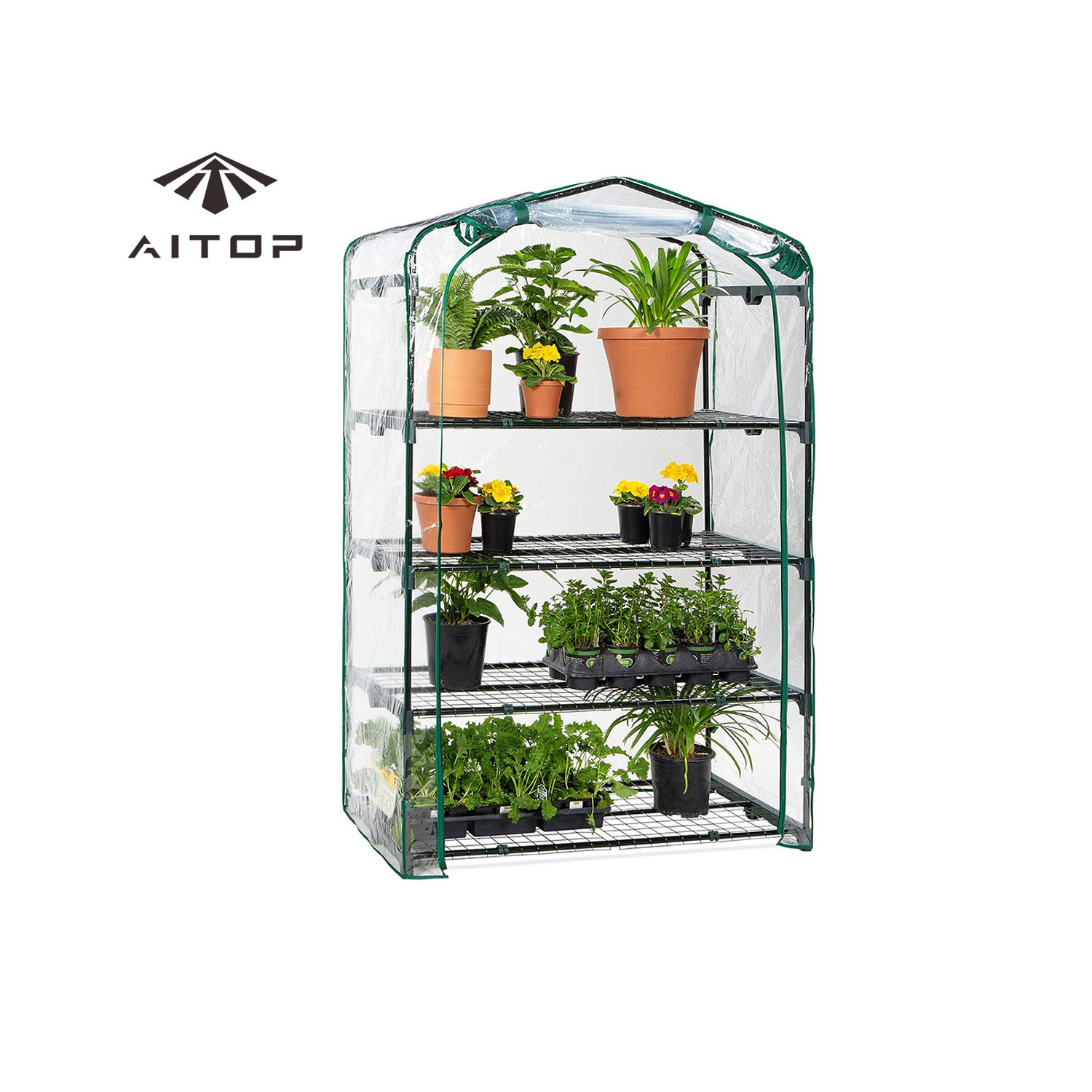 Foldable Indoor Outdoor Mini Small Greenhouse Sturdy Waterproof Clear PVC Cover with Steel Shelves for All-Season Gardening