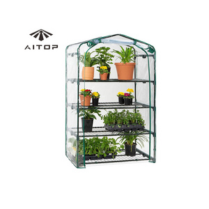 Foldable Indoor Outdoor Mini Small Greenhouse Sturdy Waterproof Clear PVC Cover with Steel Shelves for All-Season Gardening