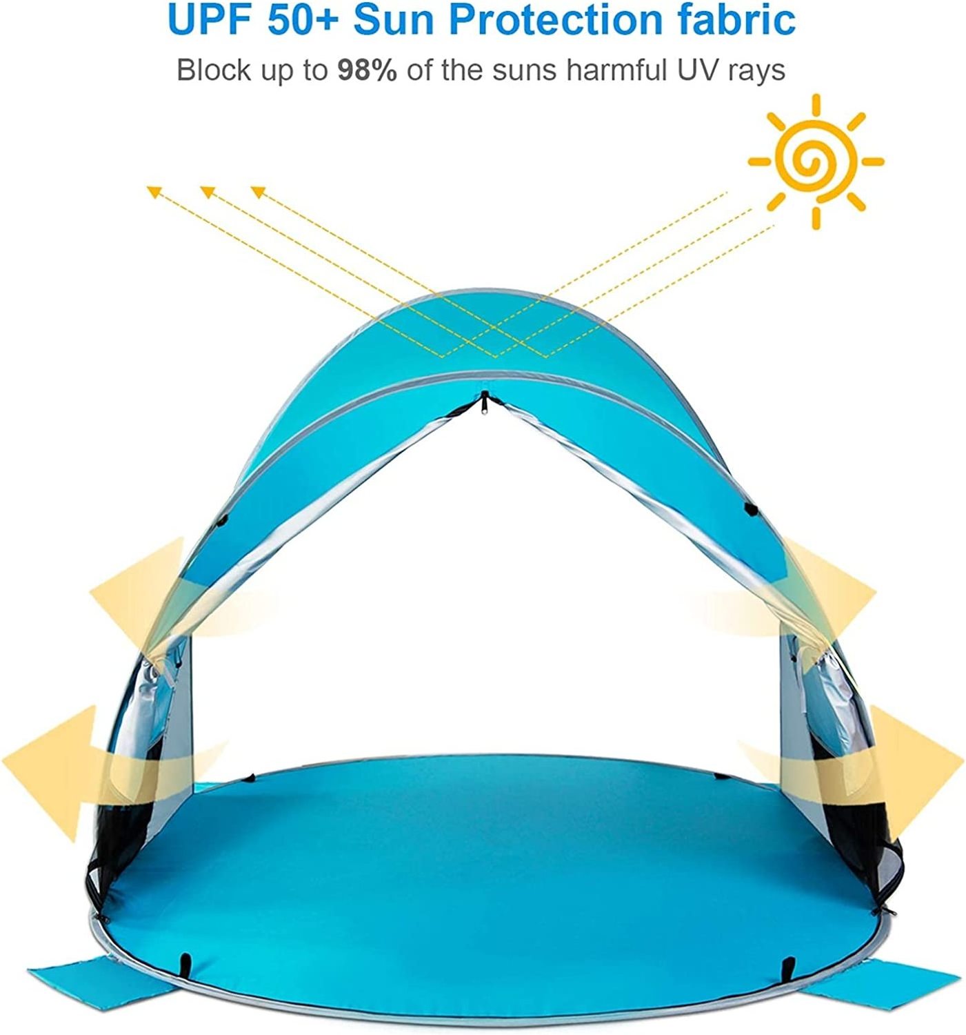 Large Beach Popup Tent Camping Instant Portable 4 Sides Ventilation Design Sun Shelter Anti-UV Automatic Beach Tent for Family