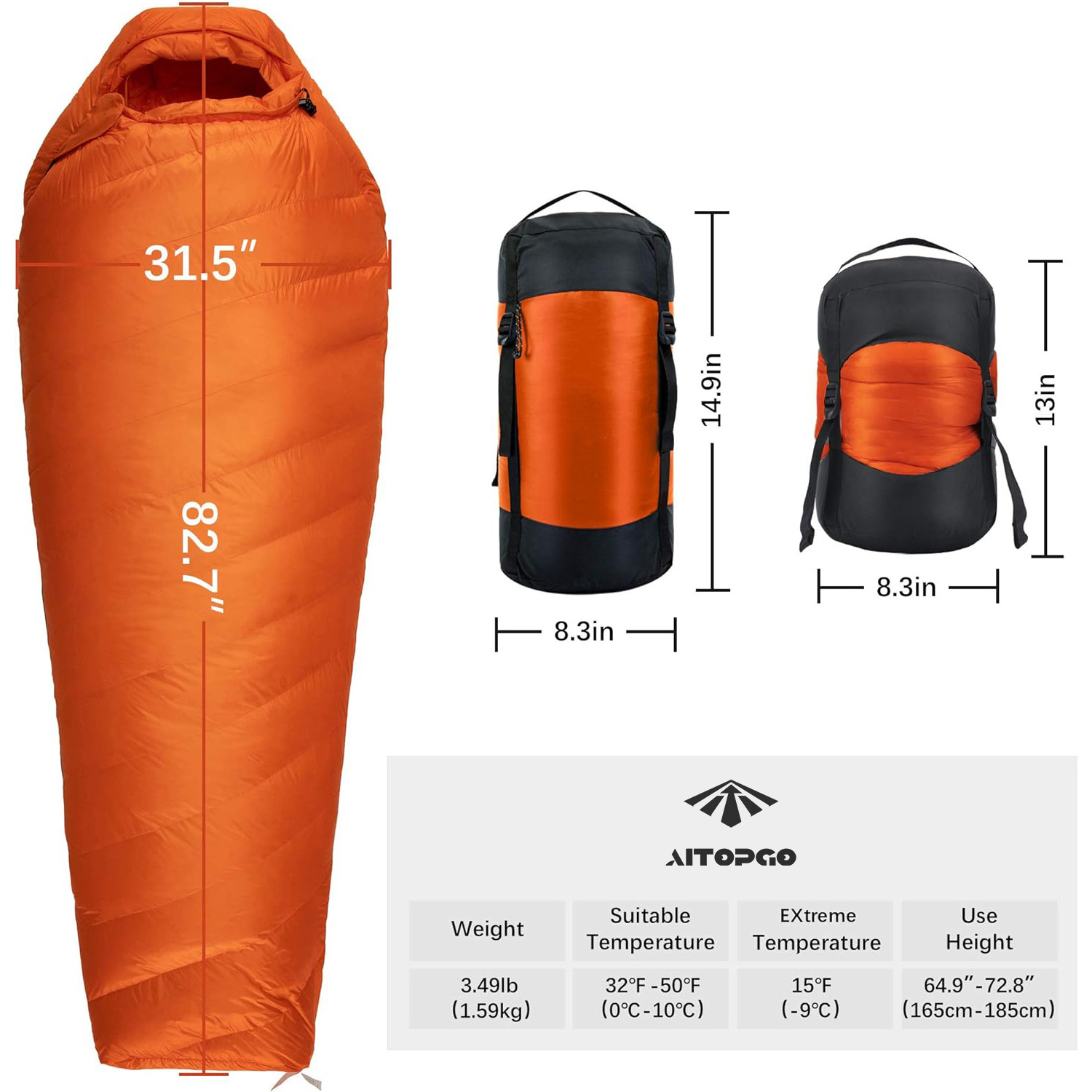 AITOPGO Custom Waterproof 4 Seasons Skin Friendly Emergency Envelope sleeping bag Mummy -40 Sleeping Bags For Camping Hiking