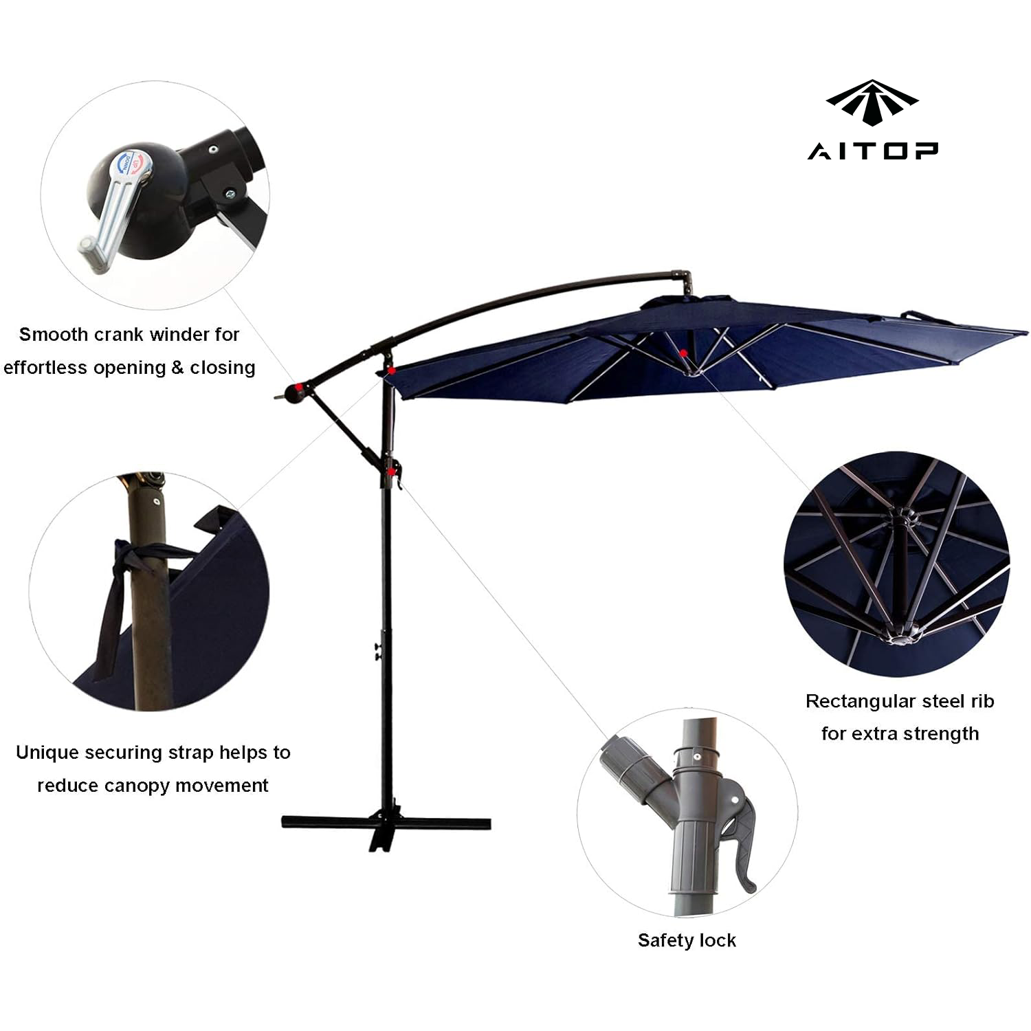 10 ft Garden Offset Outdoor Patio Umbrella with Cross Base Stand