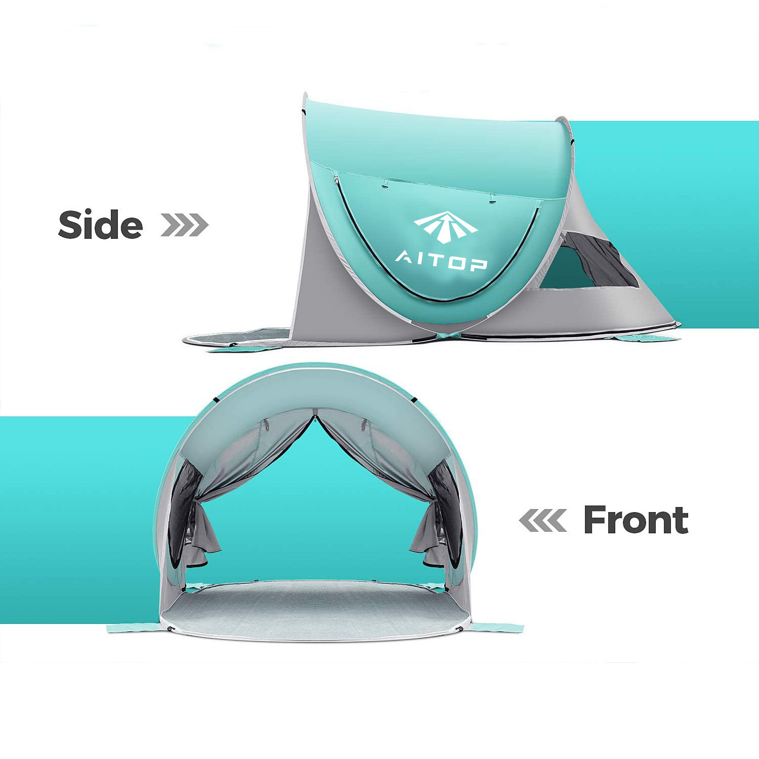 Large Beach Popup Tent Camping Instant Portable 4 Sides Ventilation Design Sun Shelter Anti-UV Automatic Beach Tent for Family