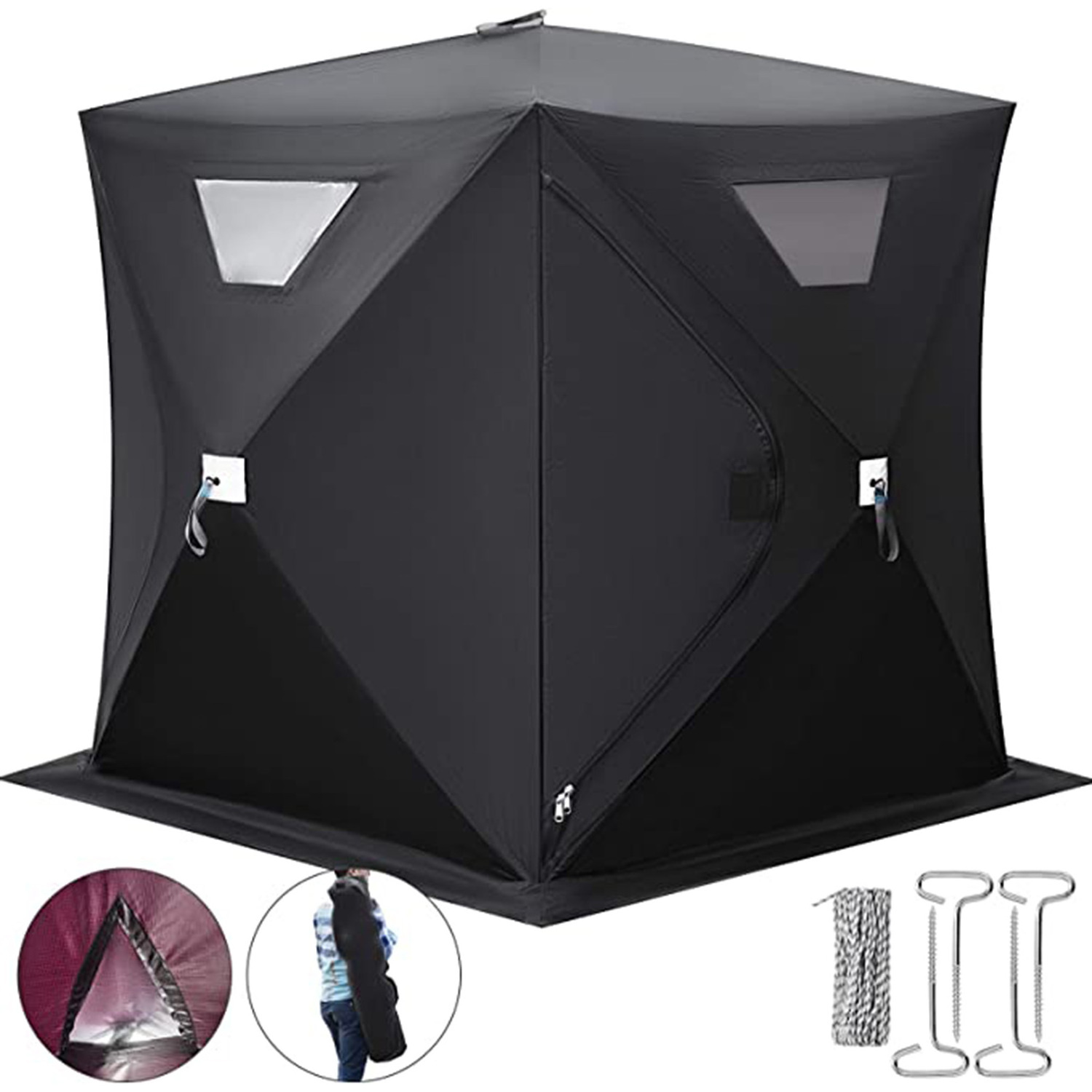 Ice Fishing Tent Pop-up Carrying Bag Ice Shelter Fishing Tent with Detachable Ventilation Oxford Fabric Zippered Door