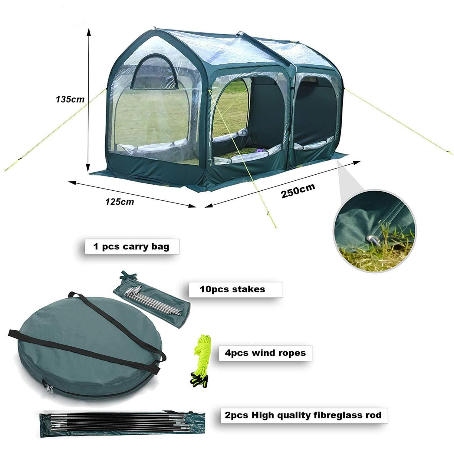 Mini Portable PVC Plastic Garden Plants Grow House Outdoor & Indoor Eco-Friendly Fiberglass Poles Greenhouse