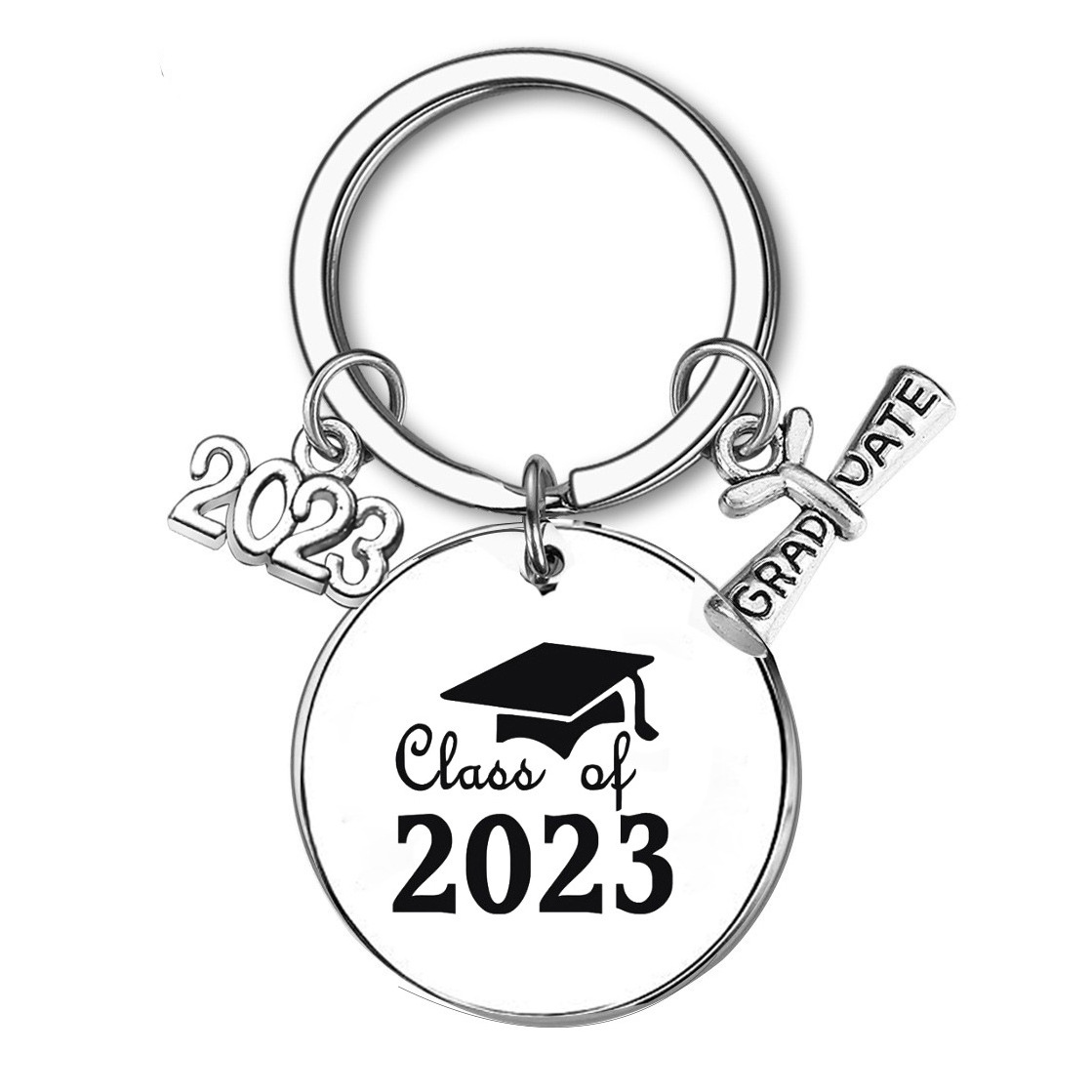 New Arrival Stainless Steel 2023 Graduation Season Keyring Scroll Inspirational Words Keychain For Students Teacher Gift