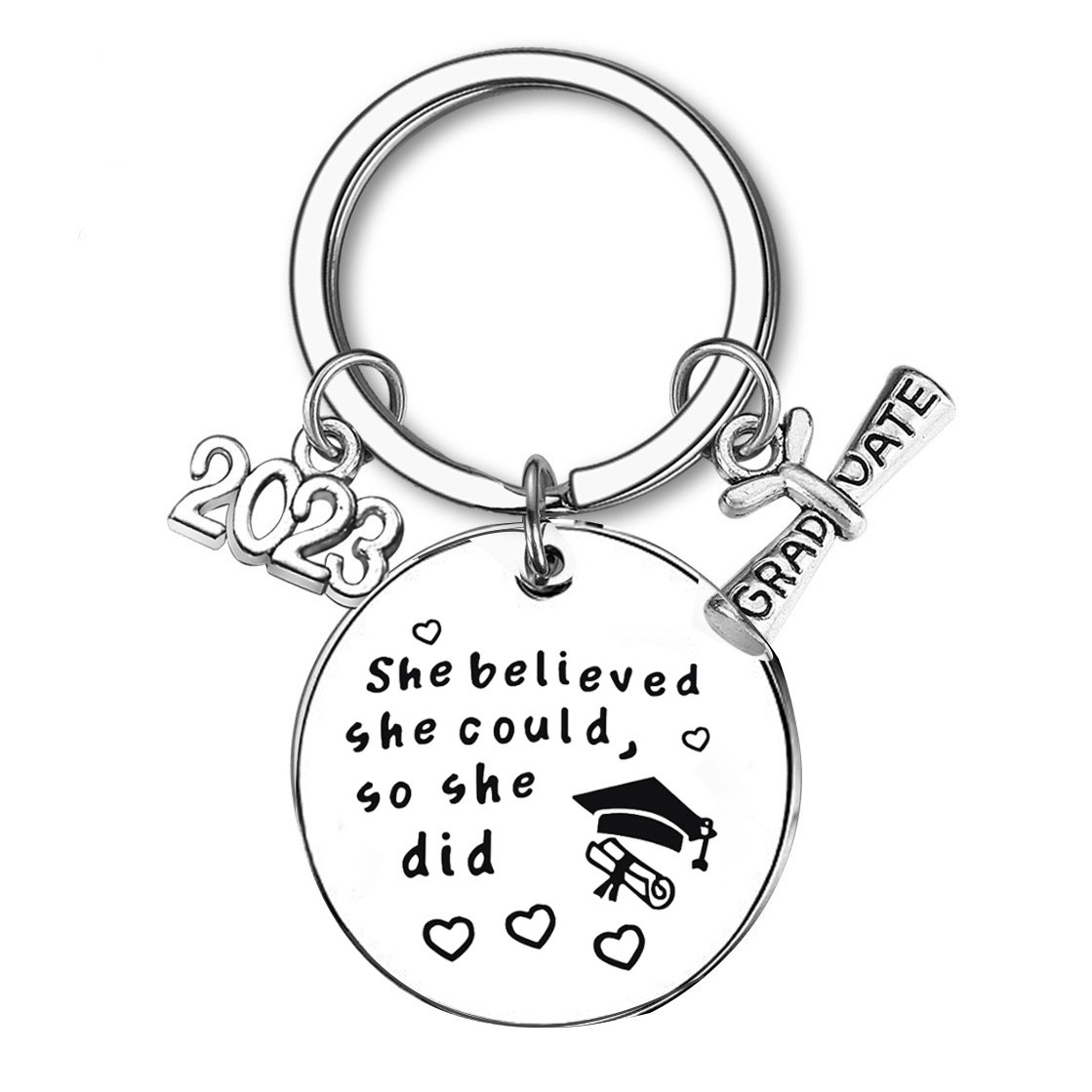 New Arrival Stainless Steel 2023 Graduation Season Keyring Scroll Inspirational Words Keychain For Students Teacher Gift