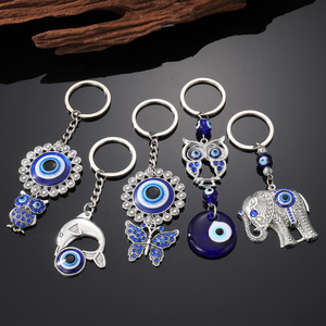 Bohemian Blue Evil Eye Keychain Crystal Lucky Charms Elephant Butterfly Owl Dolphin Pendant For Car Key Holder