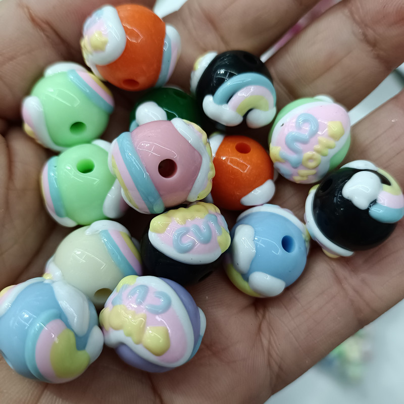 Wholesale 16mm Plastic Beads Women Personalized Phone Straps Sunglasses Chain Accessory Hand Painted Rainbow Acrylic Round Beads