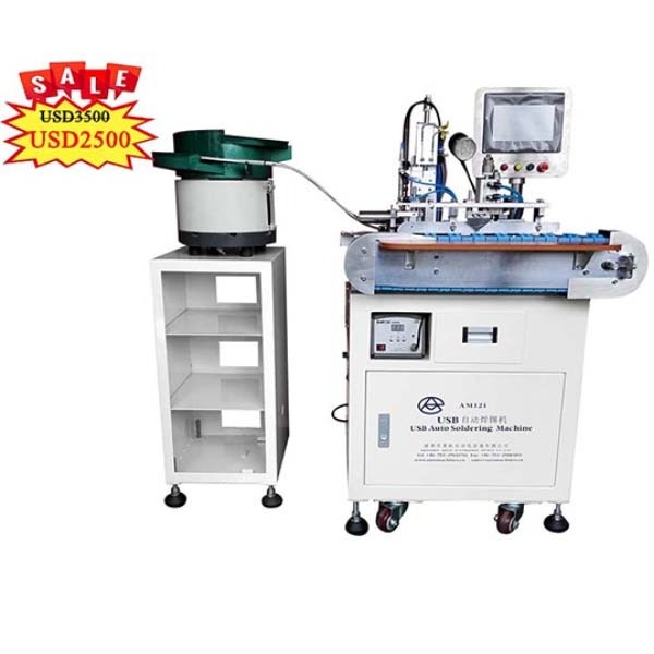 Automatic cable cutting stripping and soldering machine for USB cables, micro USB, iphone data cable manufacturing machine