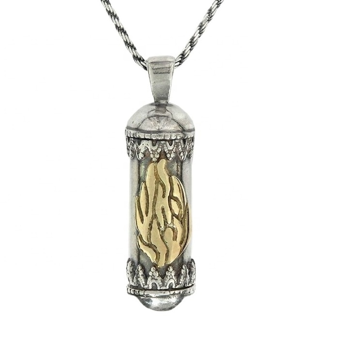 Cremation jewelry Antique sterling silver ash mezuzah custom mens cremation pet urn pendant necklaces for ashes