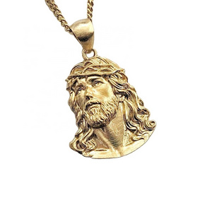 Custom popular yellow gold plated jewelry engraved religious jesus necklace silver pendant