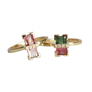 Manufacturer gemstone cz rings real 18k yellow gold plated 925 sterling silver watermelon tourmaline ring