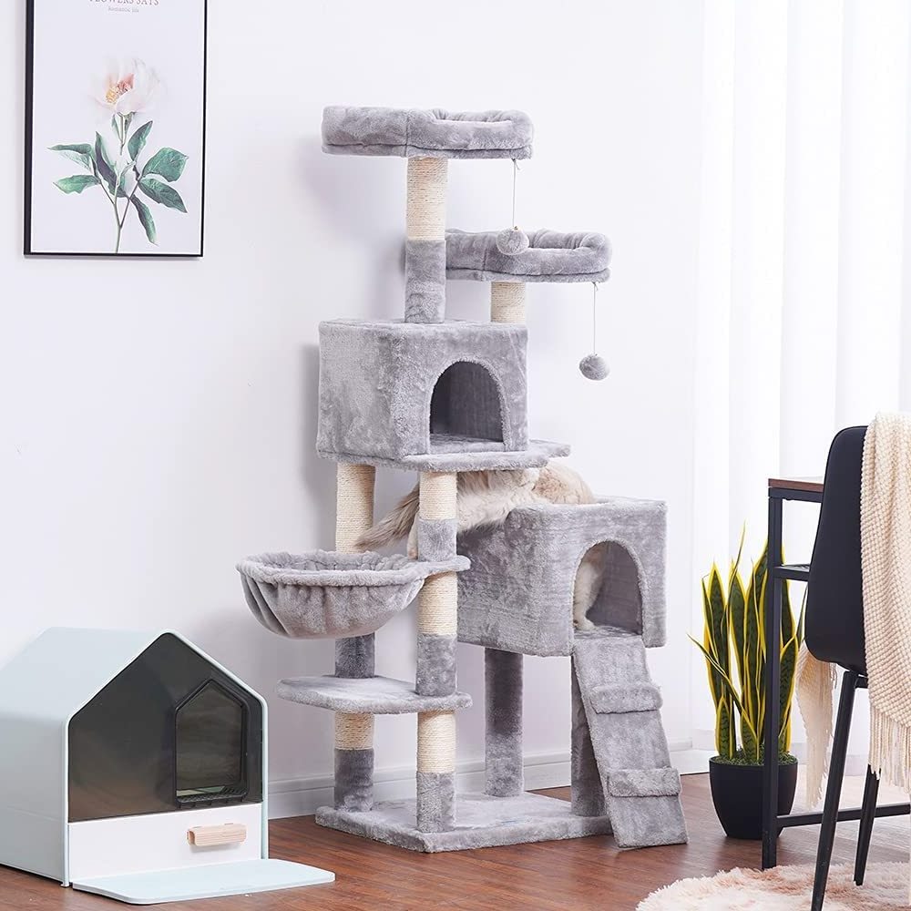 Multi-Level Cat Tree Condo Furniture with Sisal-Covered Scratching Posts Plush Condos Hammock for Cats and Pets