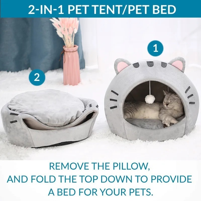 Pet Dog Cat Bed Round Plush Kitten Warm Soft Sleep Bed For Dogs And Cats Pet Teepee Dog & Puppy Cat Tents Tipi Bed Portable