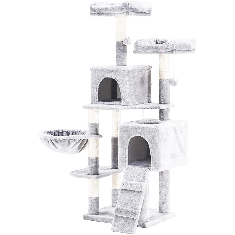 Multi-Level Cat Tree Condo Furniture with Sisal-Covered Scratching Posts Plush Condos Hammock for Cats and Pets