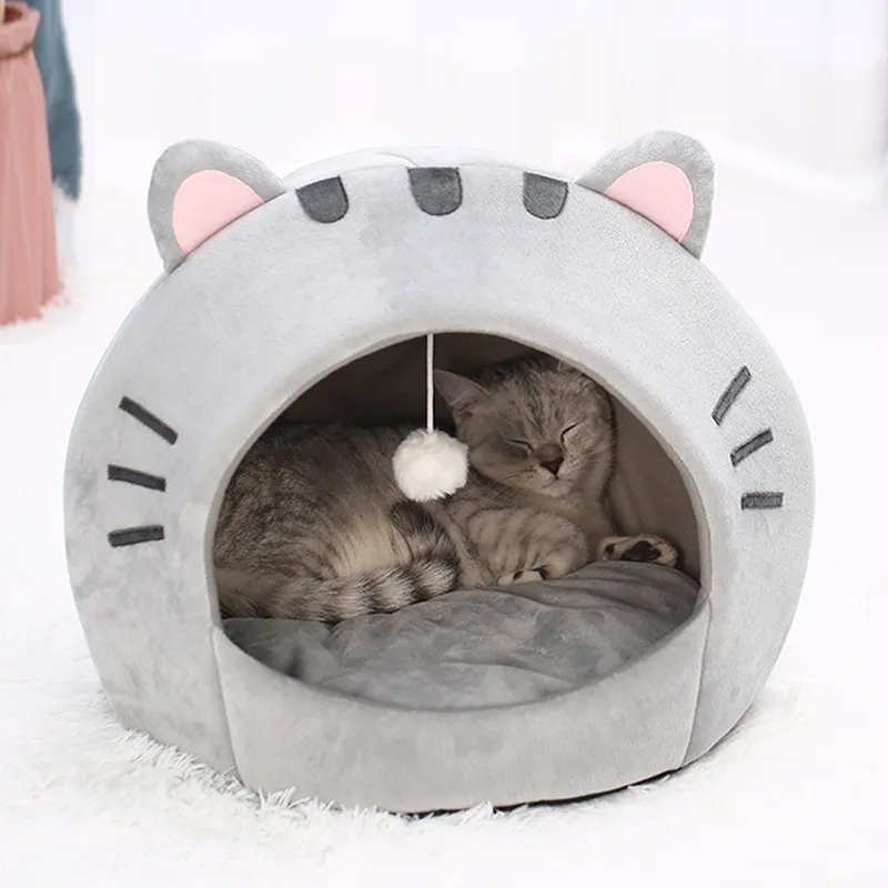 Pet Dog Cat Bed Round Plush Kitten Warm Soft Sleep Bed For Dogs And Cats Pet Teepee Dog & Puppy Cat Tents Tipi Bed Portable