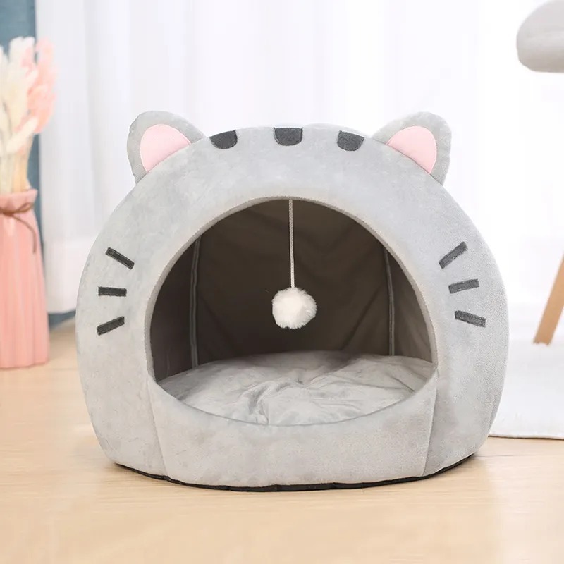 Pet Dog Cat Bed Round Plush Kitten Warm Soft Sleep Bed For Dogs And Cats Pet Teepee Dog & Puppy Cat Tents Tipi Bed Portable