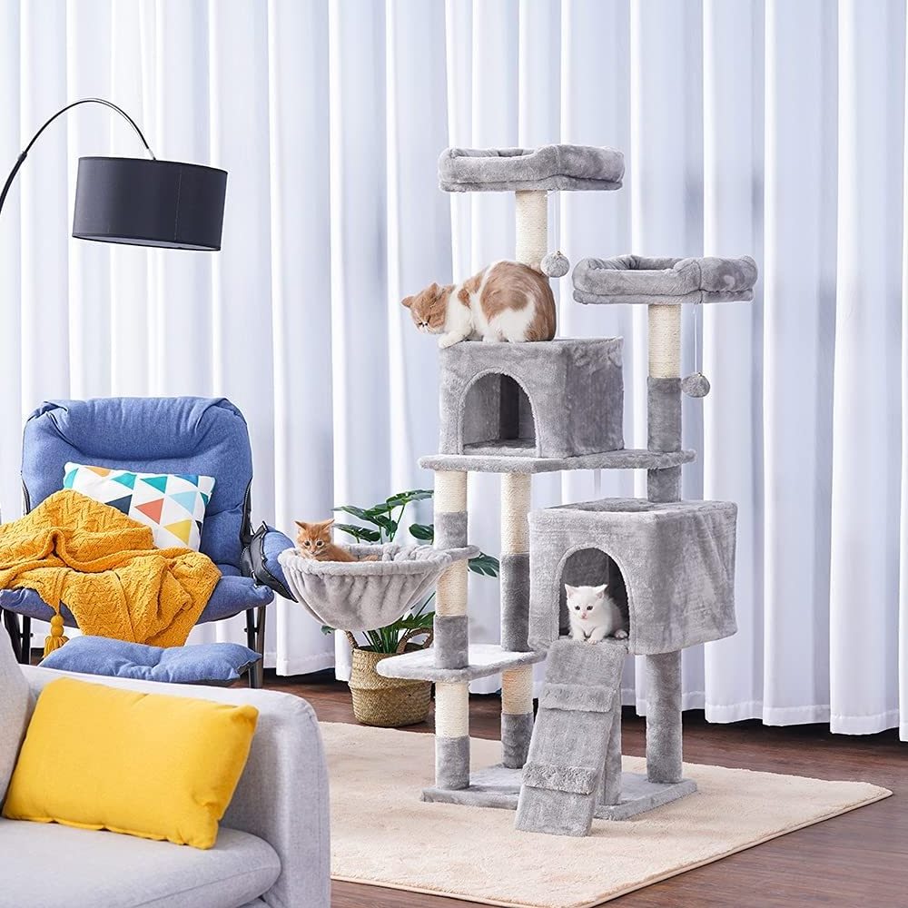 Multi-Level Cat Tree Condo Furniture with Sisal-Covered Scratching Posts Plush Condos Hammock for Cats and Pets