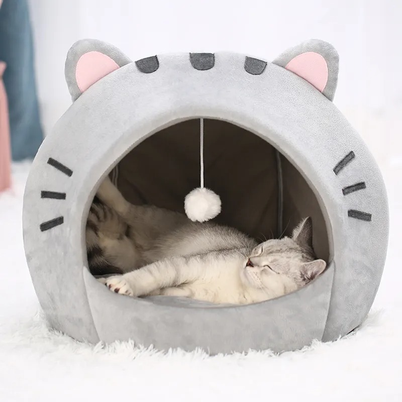 Pet Dog Cat Bed Round Plush Kitten Warm Soft Sleep Bed For Dogs And Cats Pet Teepee Dog & Puppy Cat Tents Tipi Bed Portable