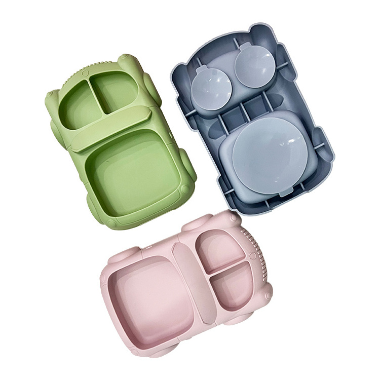 Custom Bpa Free Food Grade Baby Dishes Silicone Divider Suction Silicon Kids Plate Car Baby Silicone Plate