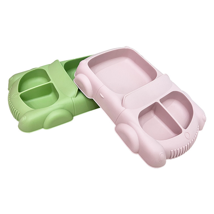 Custom Bpa Free Food Grade Baby Dishes Silicone Divider Suction Silicon Kids Plate Car Baby Silicone Plate