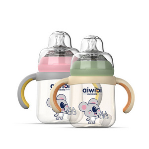 Healthy and Safety Nursing Breast Design Leak-Proof New Baby Glass Milk Feeding Bottles 240ml