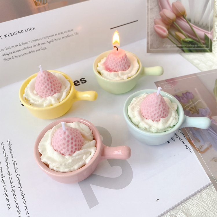 Cake dessert ice cream milk tea mini cute color scented candle cup strawberry candles